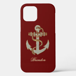 Black, Elegant Diamonds &amp; Gold  Nautical Anchor Ca iPhone 12 Pro Case