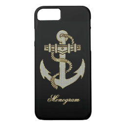 Black, Elegant Diamonds &amp; Gold  Nautical Anchor iPhone 8/7 Case