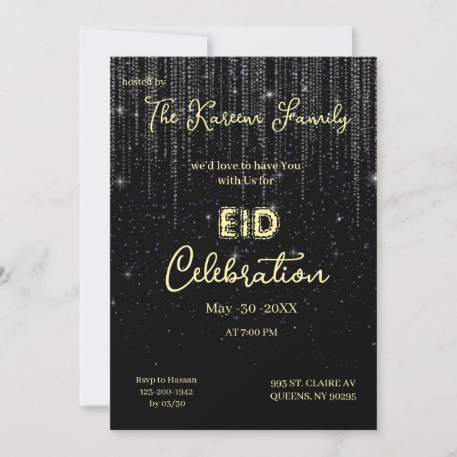 Black Elegant EId Celebration Eid Party Invitation (Front)