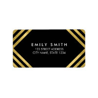 Black Elegant Faux Gold Lines Address Label