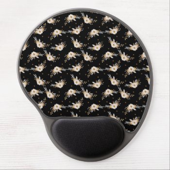 Black Elegant Faux Gold White Abstract Floral Gel Mouse Pad by pink_water at Zazzle