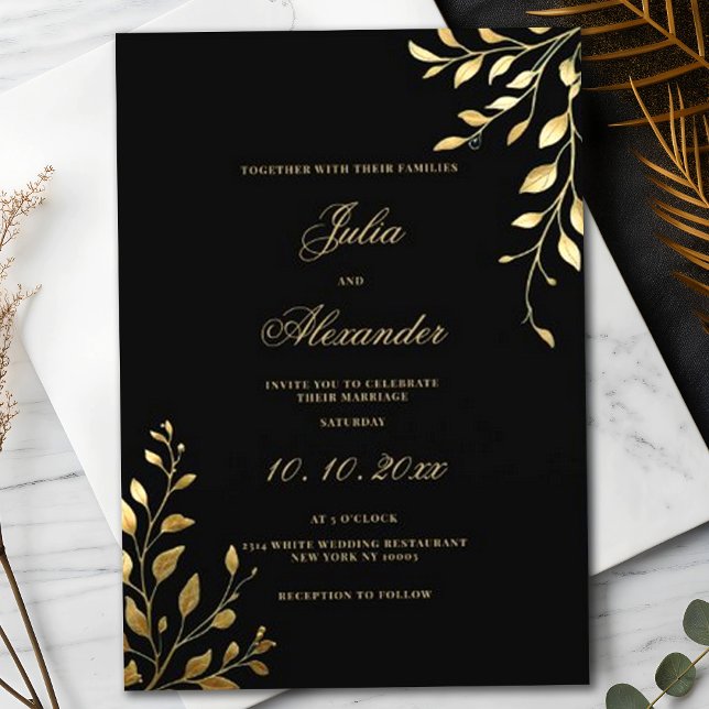 Black Elegant Floral Monogram Surname Wedding Invitation (Creator Uploaded)