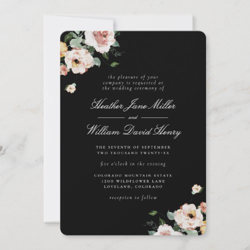Black Elegant Floral Wedding Invitation