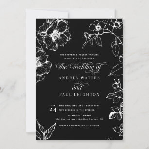 Black Elegant Floral Wedding Invitation