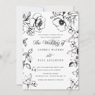 Black Elegant Floral Wedding Invitation