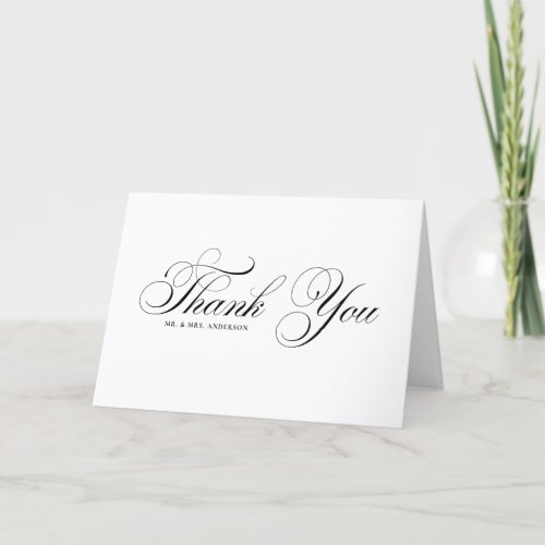 Black Elegant Flourish Script Wedding Thank You Card