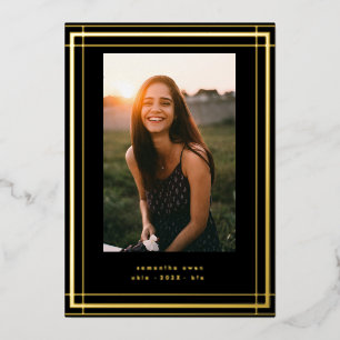 Black Elegant Foil Border Photo University Grad Invitation