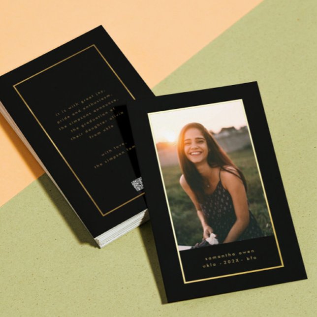 Black Elegant Foil Border Photo University Grad Invitation (Creator Uploaded)