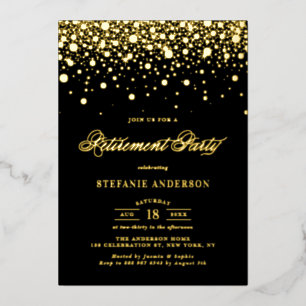 Black Elegant Foil Confetti Retirement Party Foil Invitation