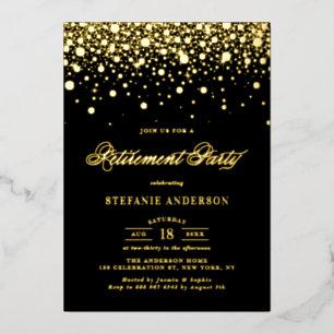Black Elegant Foil Confetti Retirement Party Invitation
