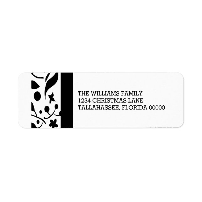 Black Elegant Foliage Holiday Label (Front)