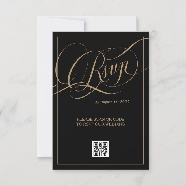 Black Elegant Formal Wedding RSVP Card (Front)