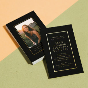 Black Elegant Gold Border Photo University Grad Foil Invitation