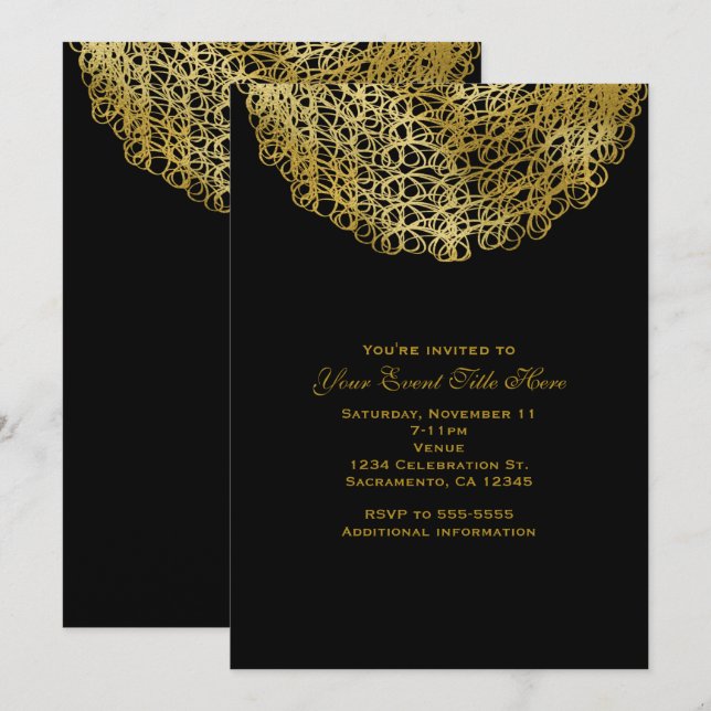 Black & Elegant Gold Circle Event Party Invitation (Front/Back)