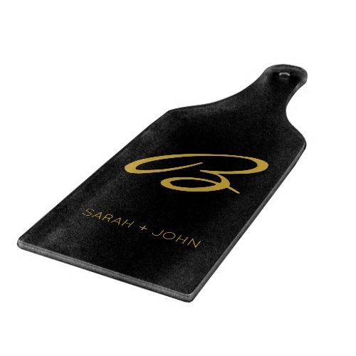 Black Elegant Gold Monogram Name Calligraphy    Cutting Board