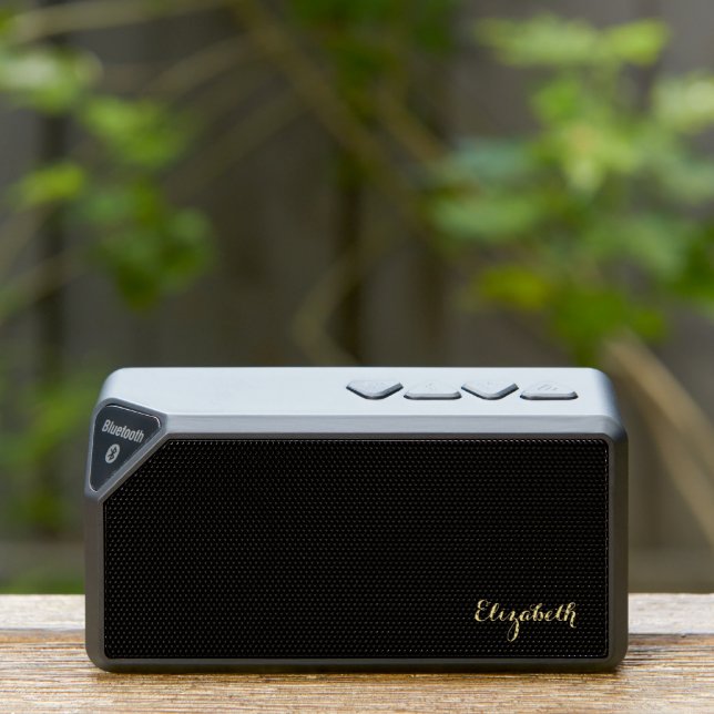 Black Elegant Gold Monogrammed Compact Portable Bluetooth Speaker (Insitu(Outdoor))