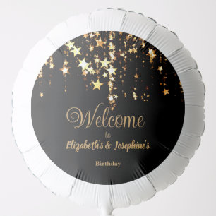 Black elegant & gold stars double joint birthday balloon