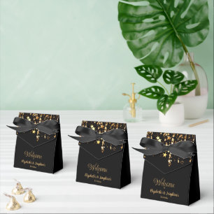 Black elegant & gold stars double joint birthday favor boxes