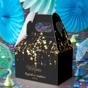 Black elegant & gold stars double joint birthday favor boxes