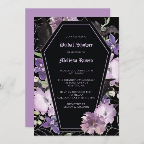 Black Elegant Gothic Floral Coffin Bridal Shower Invitation
