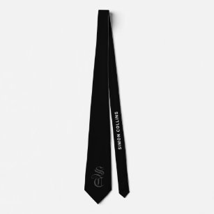 Black Elegant Gothic Monogram Name Medieval Typo Neck Tie