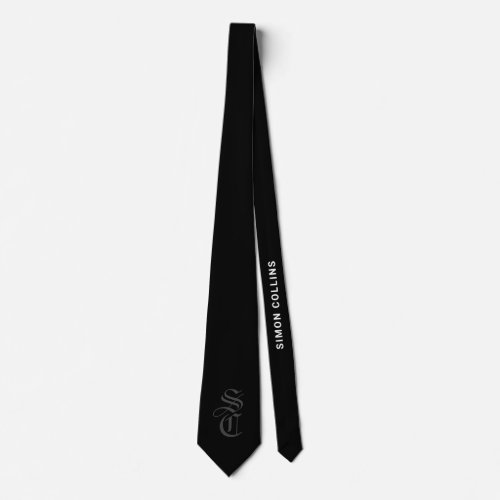 Black Elegant Gothic Monogram Name Medieval Typo Neck Tie