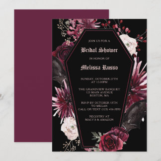 Black Elegant Gothic Rose Coffin Bridal Shower Invitation