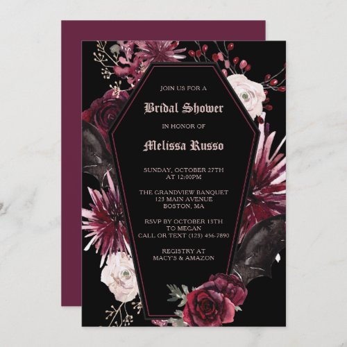 Black Elegant Gothic Rose Coffin Bridal Shower Invitation