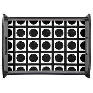 Black Elegant Grid Dots Serving Tray