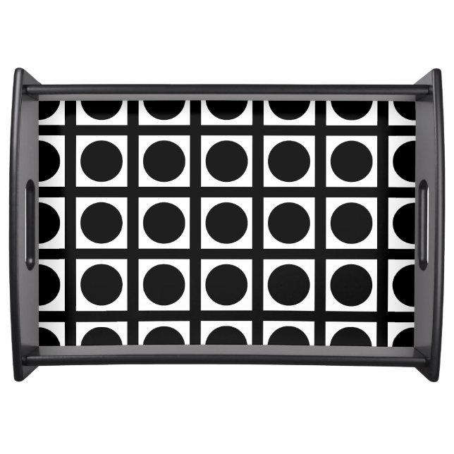 Black Elegant Grid Dots Serving Tray (Front)