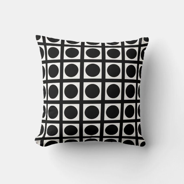 Black Elegant Grid Dots Throw Pillow (Front)