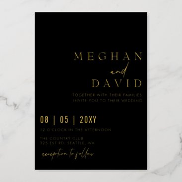 Black Elegant Handwritten Simple Wedding  Foil Invitation