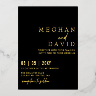 Black Elegant Handwritten Simple Wedding Foil Invitation