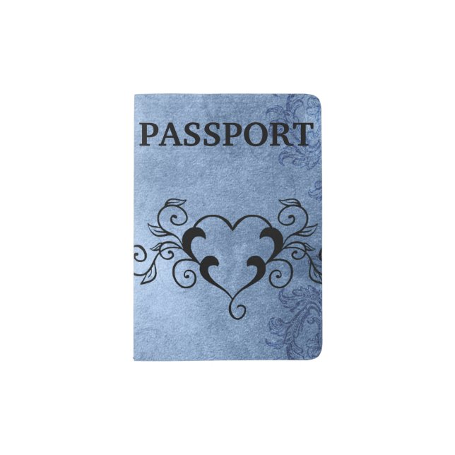 Black Elegant Heart Passport Holder (Front)