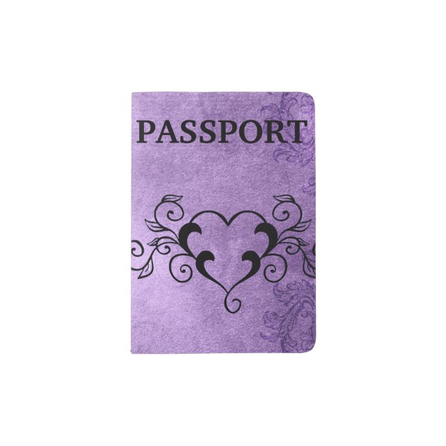 Black Elegant Heart Passport Holder (Front)