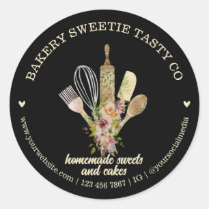Black Elegant Homemade Catering Bakery Chef Classic Round Sticker