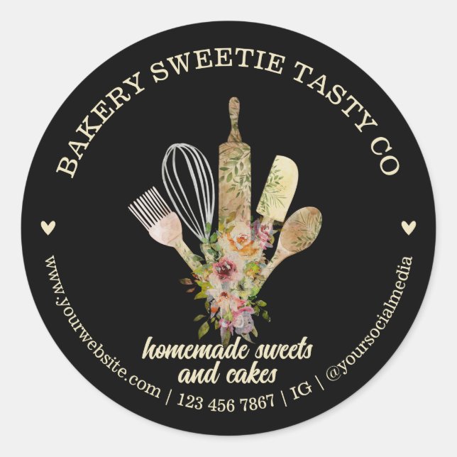 Black Elegant Homemade Catering Bakery Chef Classic Round Sticker (Front)