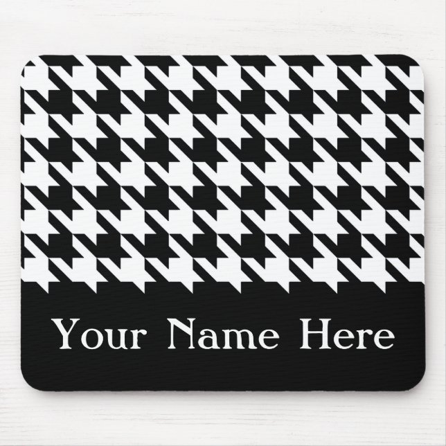 Black Elegant Houndstooth with custom name Mouse Pad (Front)