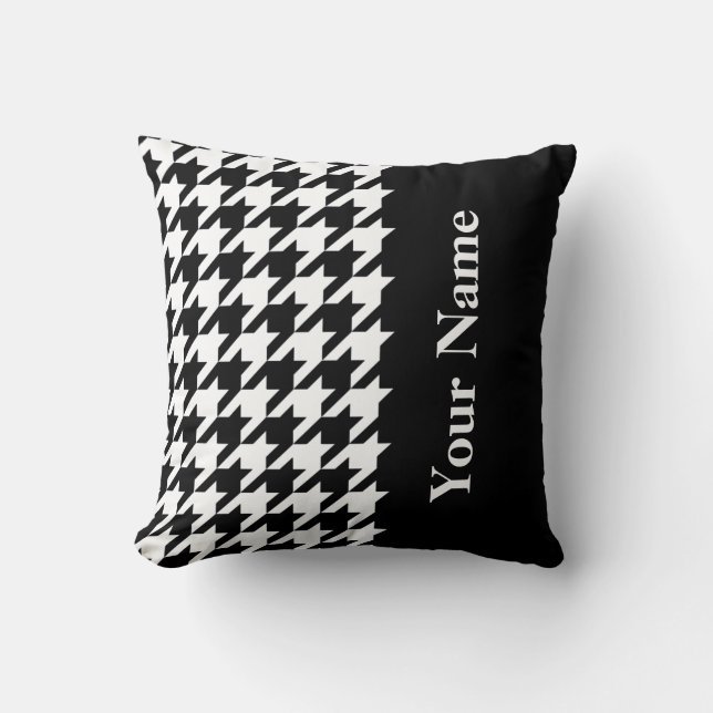 Black Elegant Houndstooth with name Throw Pillow (Front)