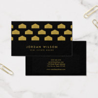 Black Elegant House Pattern Real Estate Agent Business Card