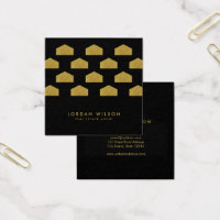 Black Elegant House Pattern Real Estate Square Business Card