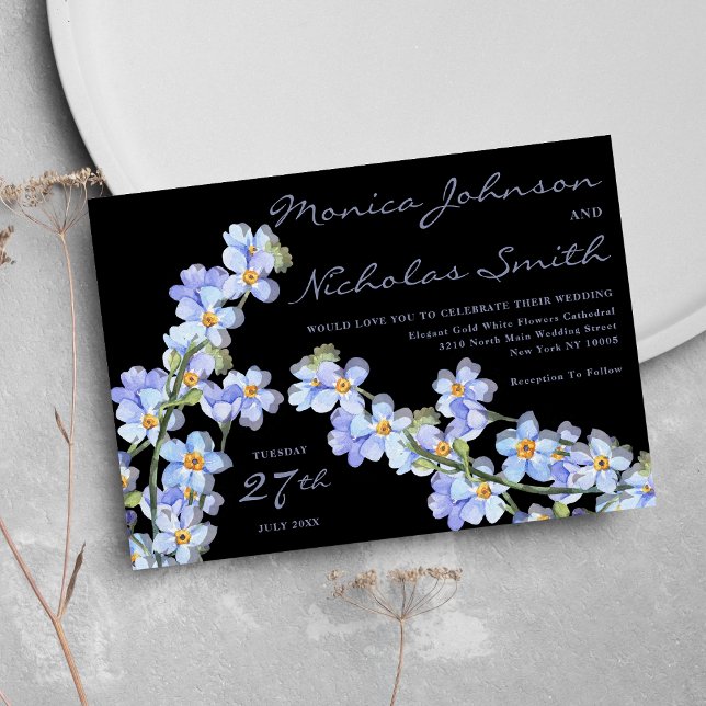 Black elegant lavender blue green floral Wedding Invitation (Black elegant lavender blue green floral Wedding )
