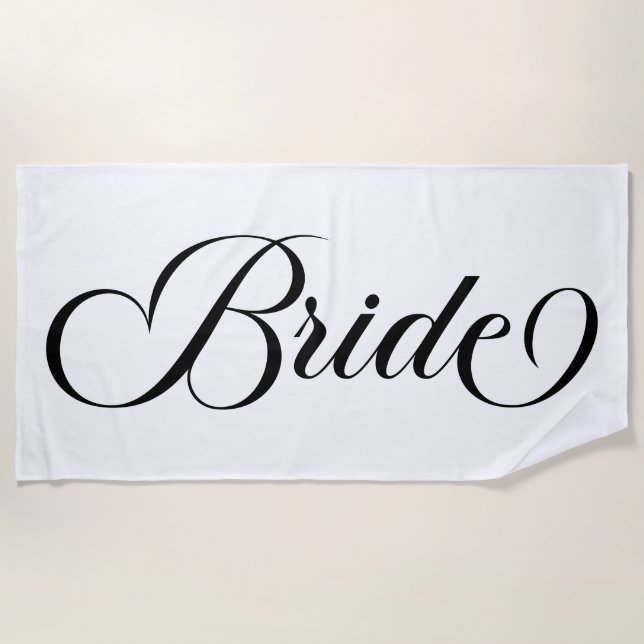 Black Elegant Lettering Bride Beach Towel (Front)