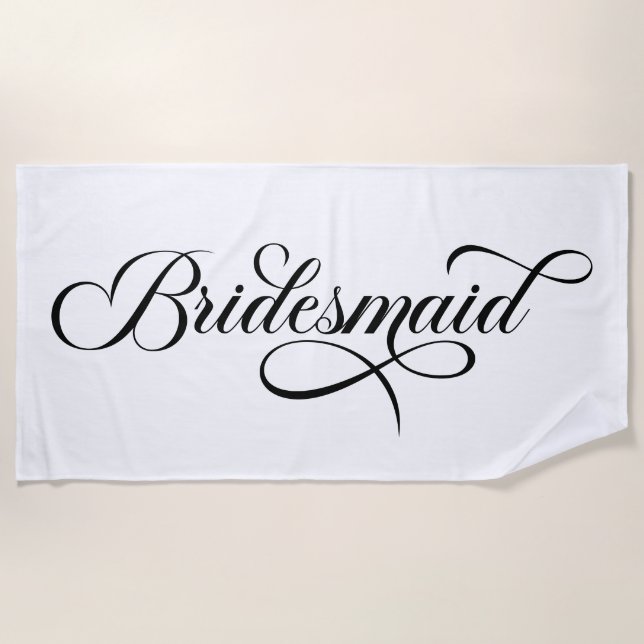 Black Elegant Lettering Bridesmaid Beach Towel (Front)