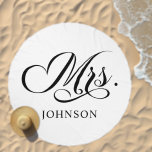 Black Elegant Lettering Mrs. NAME Beach Towel<br><div class="desc">You can customize all of the colors in this typography design. 
A black modern lettering script text art for the bride. 
Add personalized text to create your own design.</div>