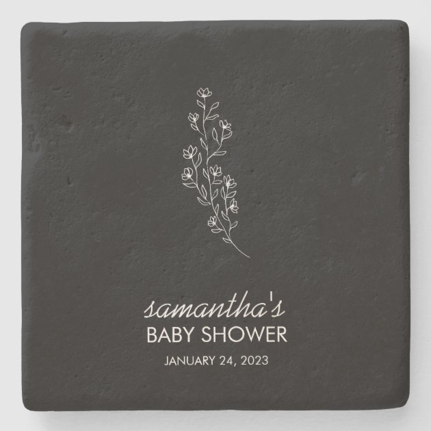 Black Elegant Line Art Flower Stone Coaster