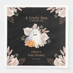 Black Elegant Little Boo Boho Ghost Baby Shower Paper Dinner Napkins