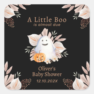 Black Elegant Little Boo Boho Ghost Baby Shower Square Sticker