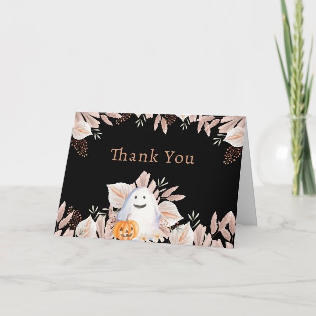 Black Elegant Little Boo Boho Ghost Baby Shower  Thank You Card (Front)