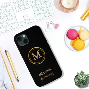 Black Elegant Luxury Classic Monogram iPhone 13 Case